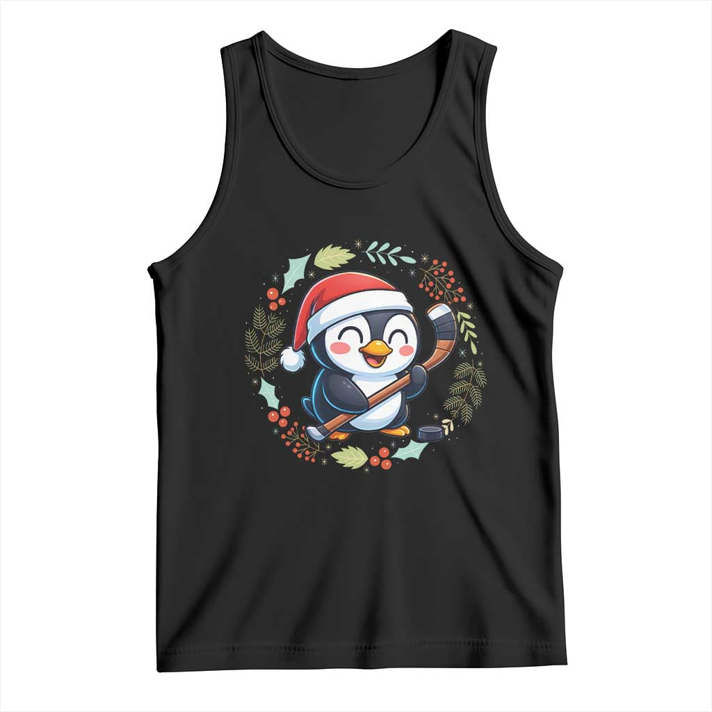 Cute Penguin Playing Ice Hockey Tank Top Funny Christmas Gift - Wonder Print Shop