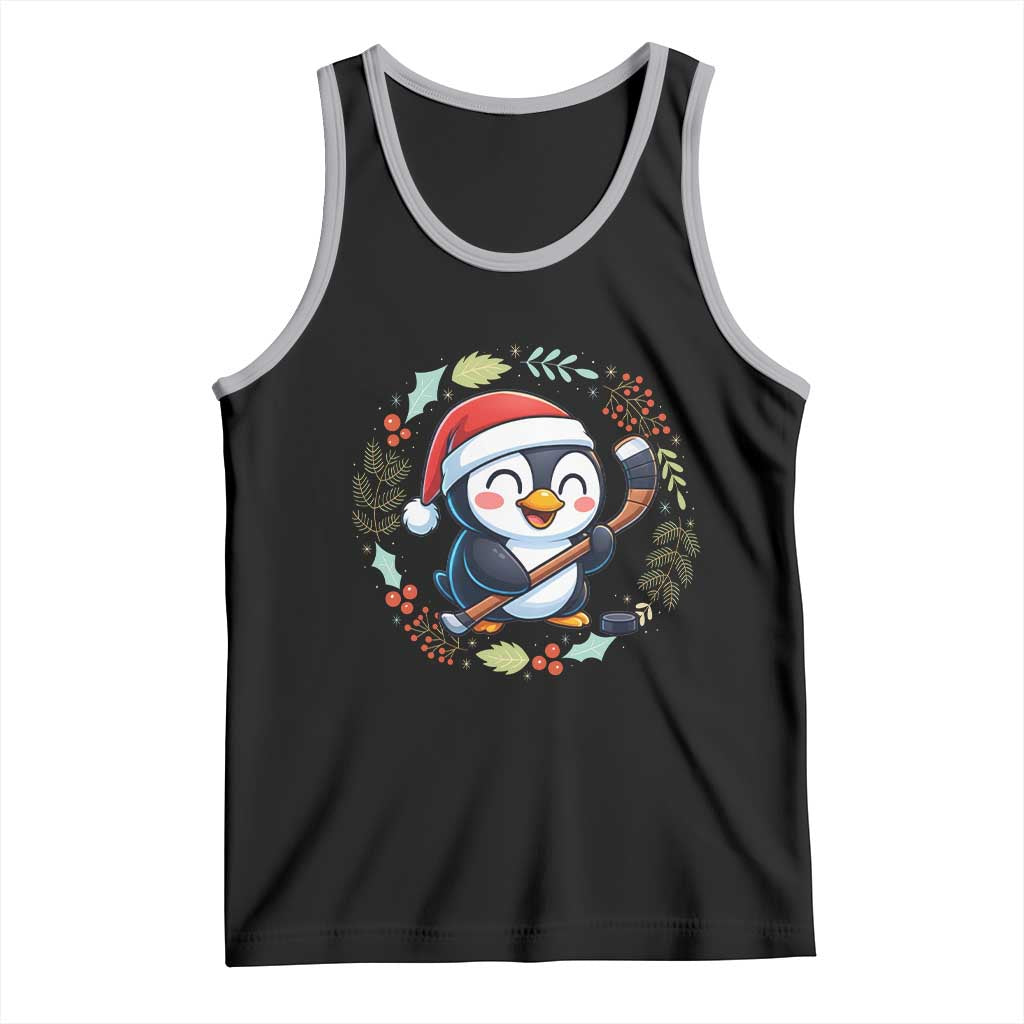 Cute Penguin Playing Ice Hockey Tank Top Funny Christmas Gift - Wonder Print Shop