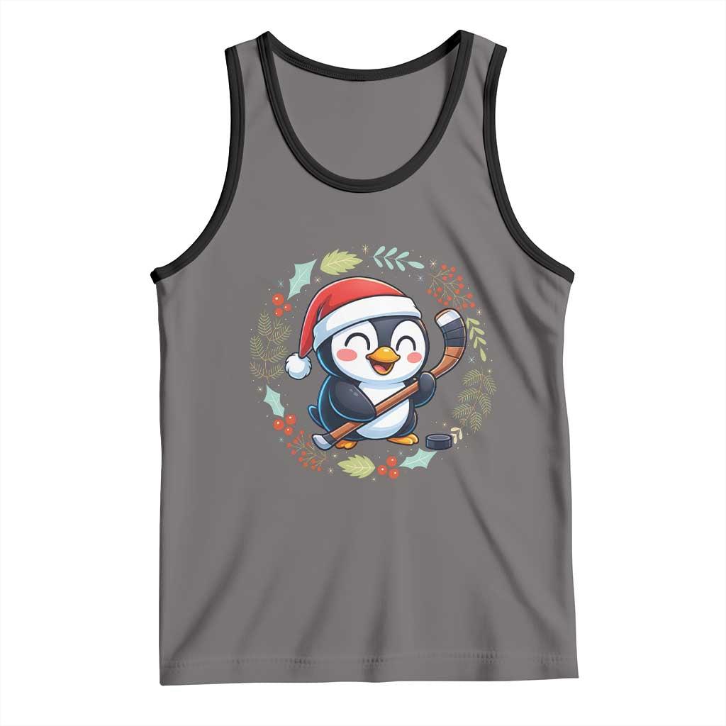 Cute Penguin Playing Ice Hockey Tank Top Funny Christmas Gift - Wonder Print Shop
