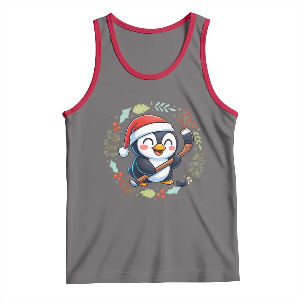 Cute Penguin Playing Ice Hockey Tank Top Funny Christmas Gift - Wonder Print Shop