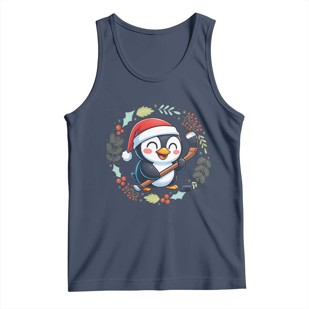 Cute Penguin Playing Ice Hockey Tank Top Funny Christmas Gift - Wonder Print Shop