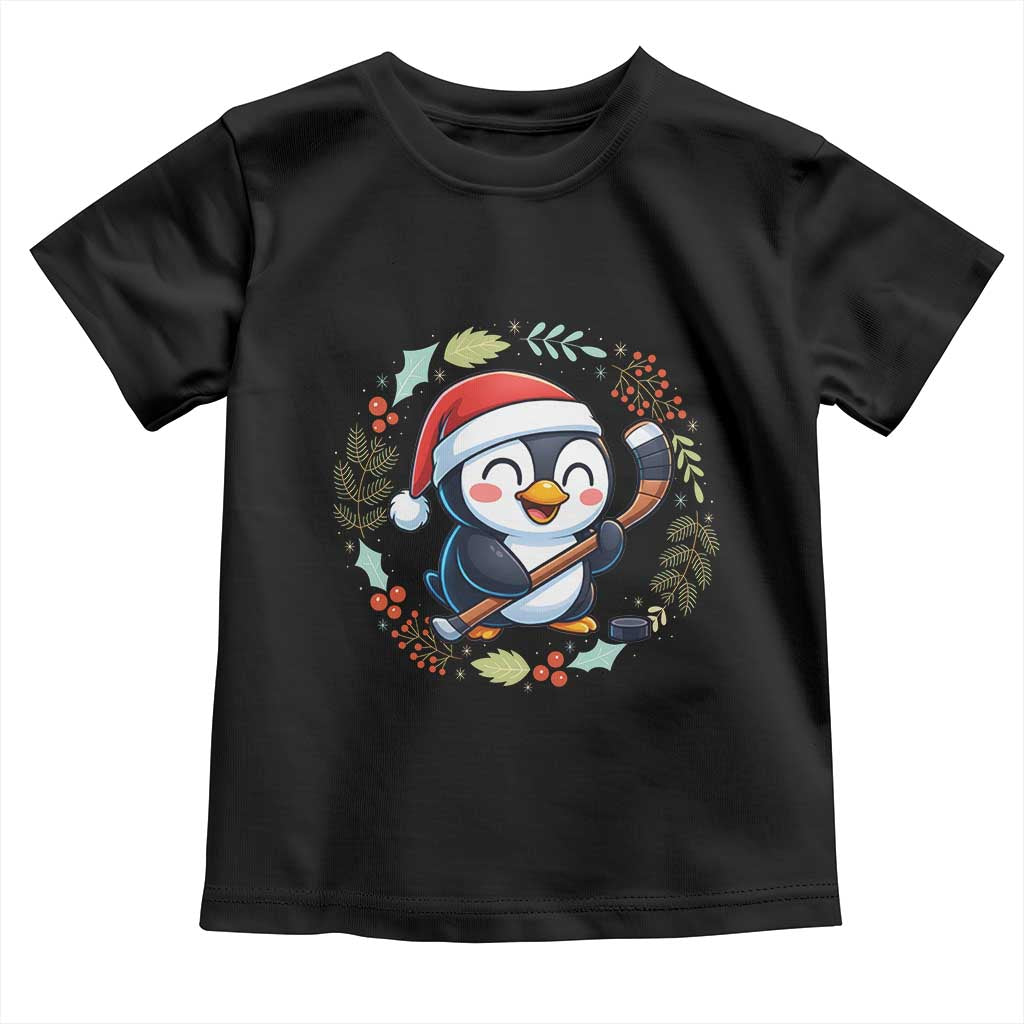 Cute Penguin Playing Ice Hockey Toddler T Shirt Funny Christmas Gift - Wonder Print Shop