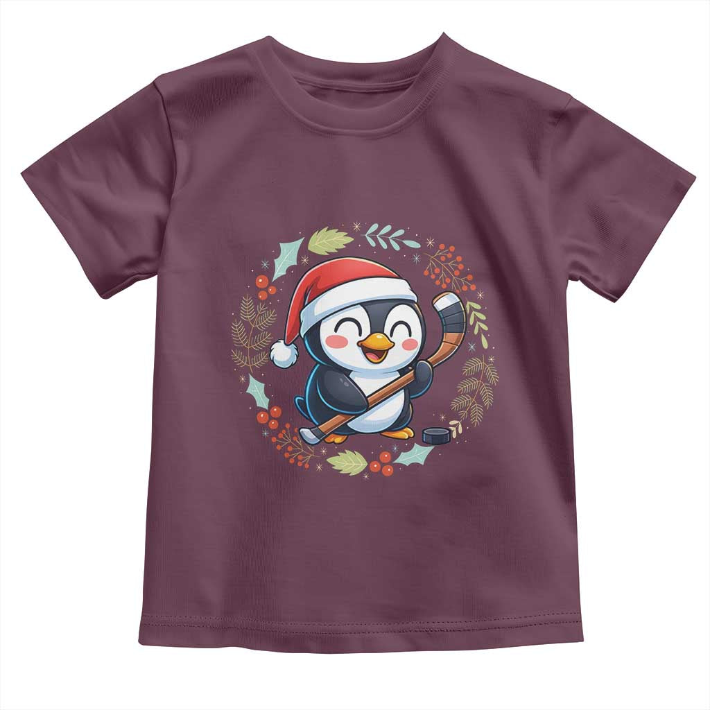 Cute Penguin Playing Ice Hockey Toddler T Shirt Funny Christmas Gift - Wonder Print Shop