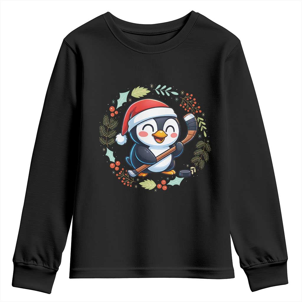 Cute Penguin Playing Ice Hockey Youth Sweatshirt Funny Christmas Gift - Wonder Print Shop