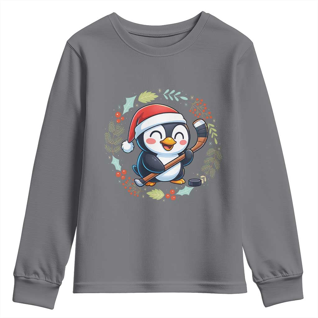Cute Penguin Playing Ice Hockey Youth Sweatshirt Funny Christmas Gift - Wonder Print Shop