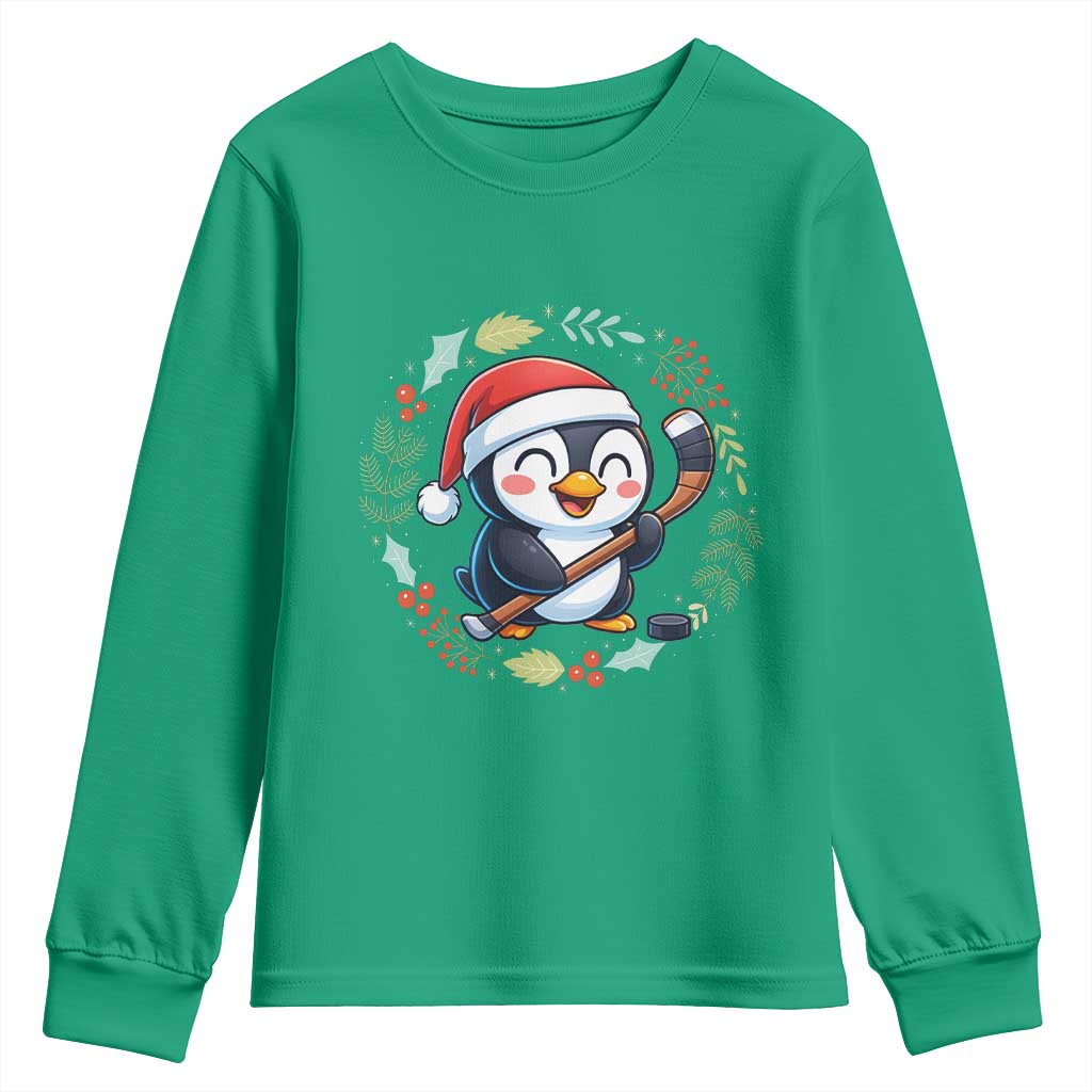 Cute Penguin Playing Ice Hockey Youth Sweatshirt Funny Christmas Gift - Wonder Print Shop