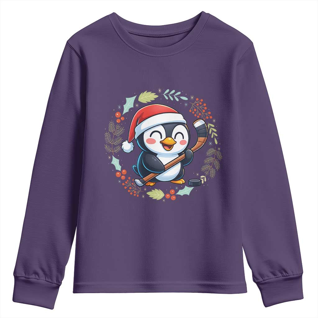Cute Penguin Playing Ice Hockey Youth Sweatshirt Funny Christmas Gift - Wonder Print Shop