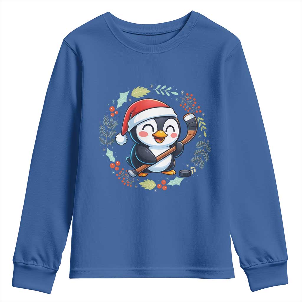 Cute Penguin Playing Ice Hockey Youth Sweatshirt Funny Christmas Gift - Wonder Print Shop