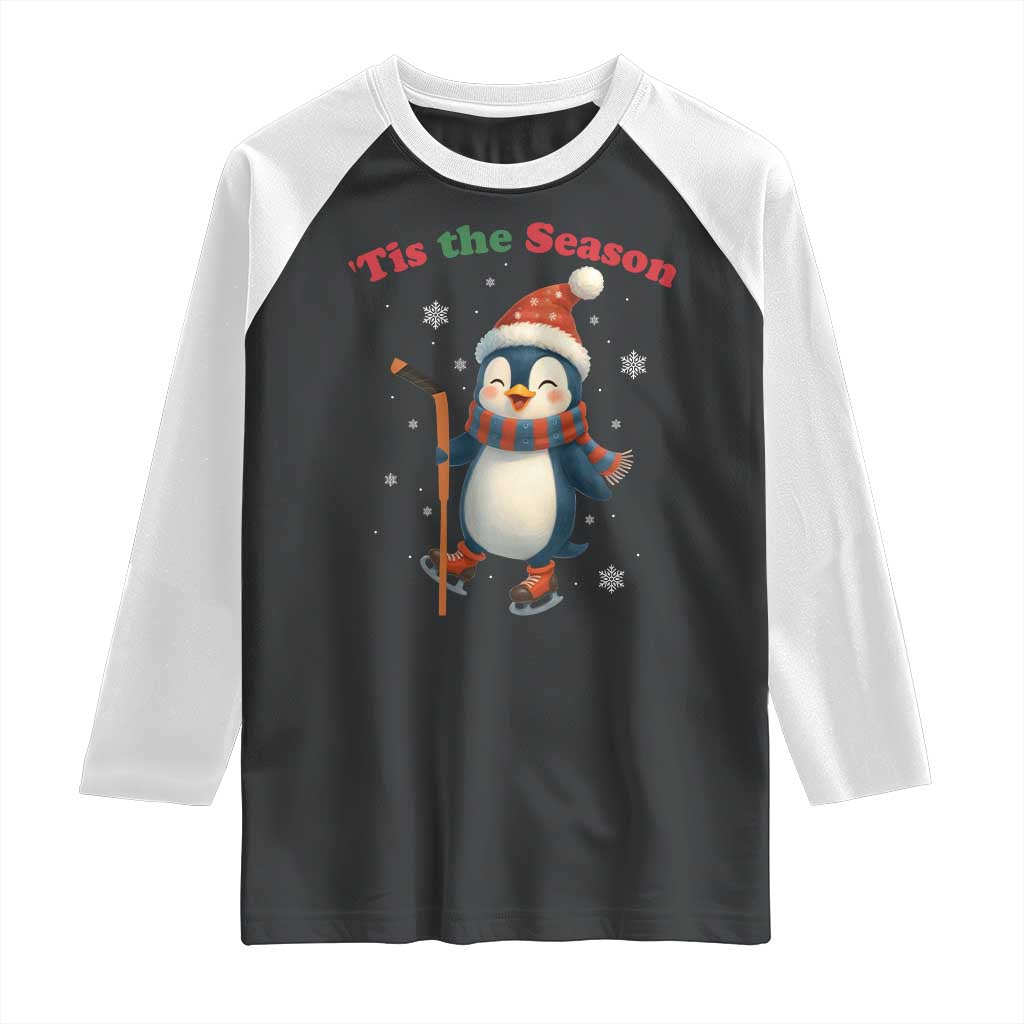 Cute Penguin Tis The Season Raglan Shirt Funny Christmas Gift For Holiday Fans - Wonder Print Shop