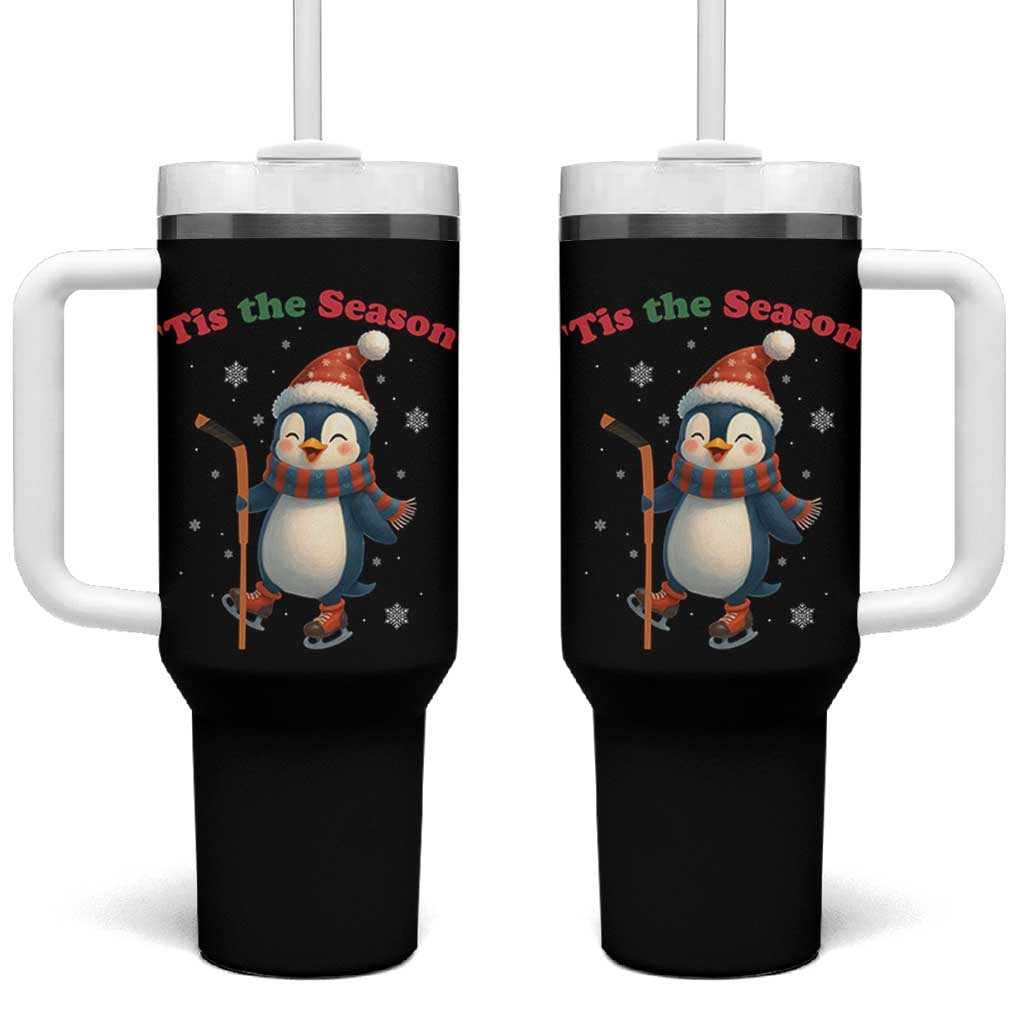 Cute Penguin Tis The Season Tumbler With Handle Funny Christmas Gift For Holiday Fans - Wonder Print Shop