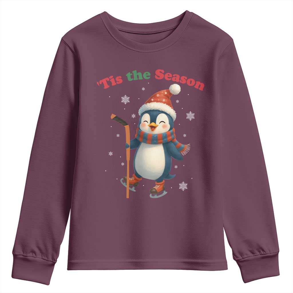 Cute Penguin Tis The Season Youth Sweatshirt Funny Christmas Gift For Holiday Fans - Wonder Print Shop