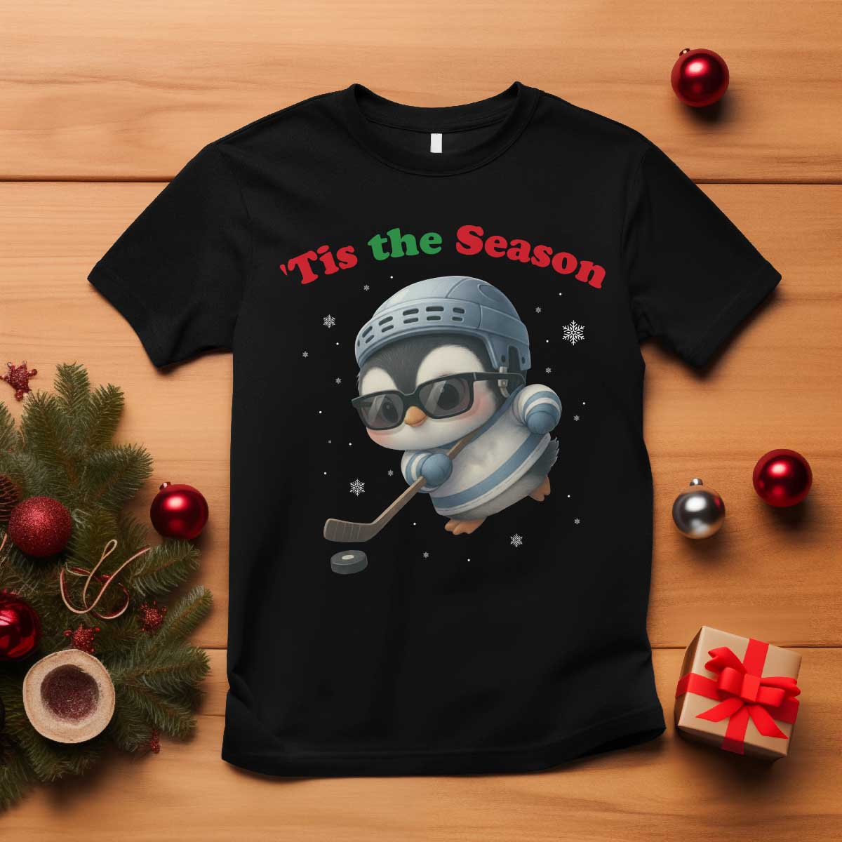 Penguin On Ice Tis The Season T Shirt Funny Christmas Gift - Wonder Print Shop
