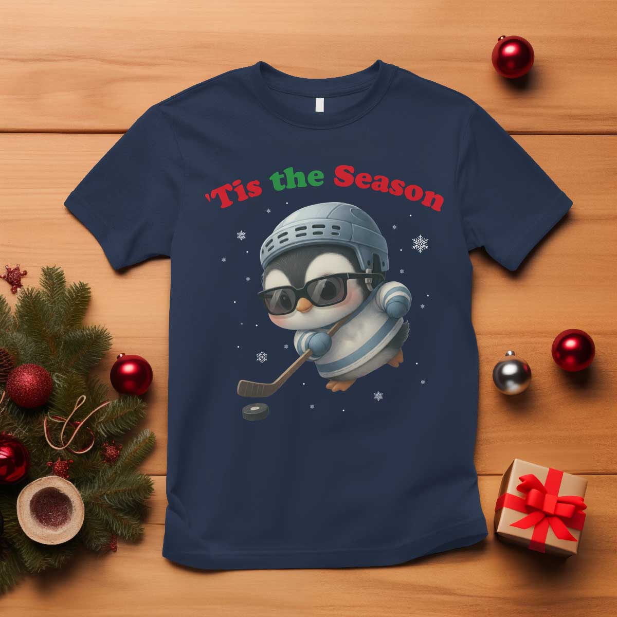 Penguin On Ice Tis The Season T Shirt Funny Christmas Gift - Wonder Print Shop