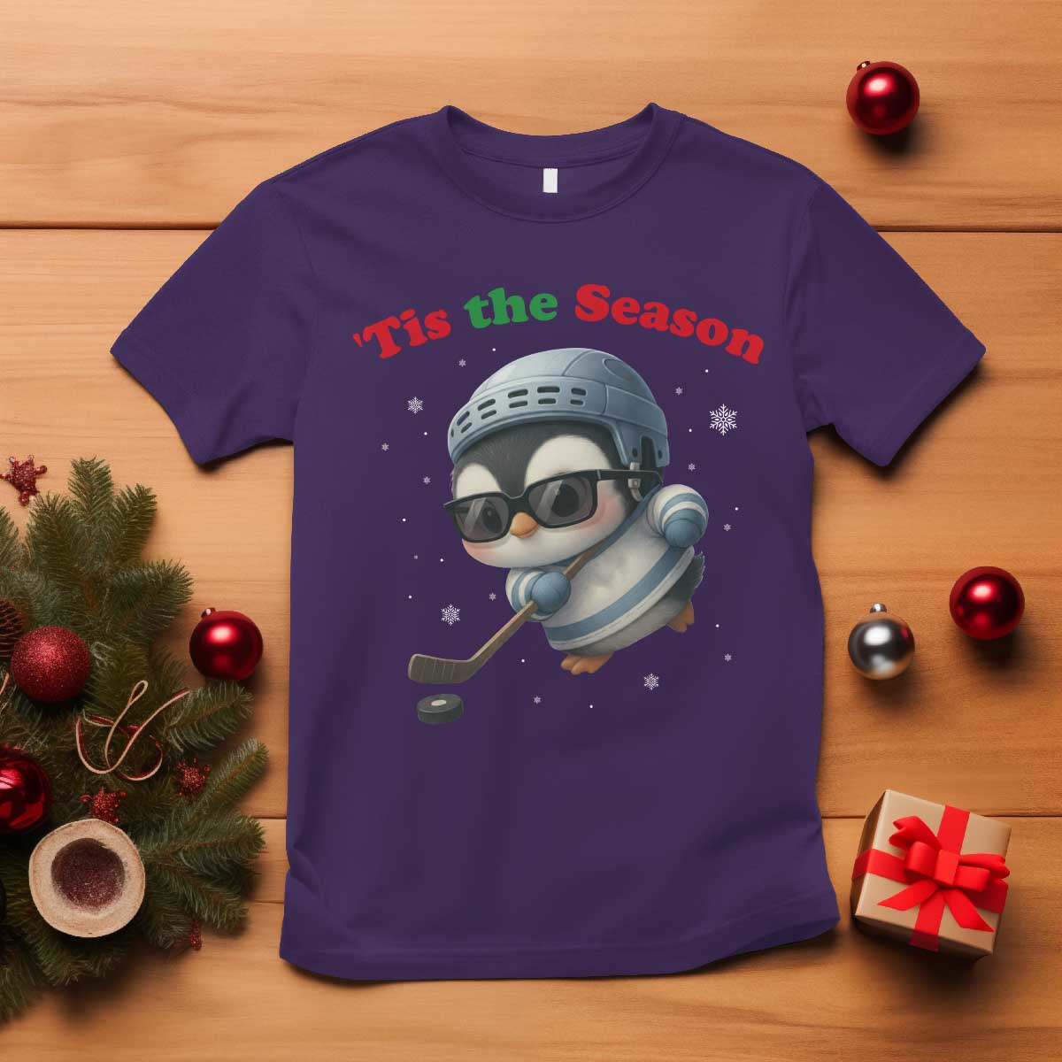 Penguin On Ice Tis The Season T Shirt Funny Christmas Gift - Wonder Print Shop