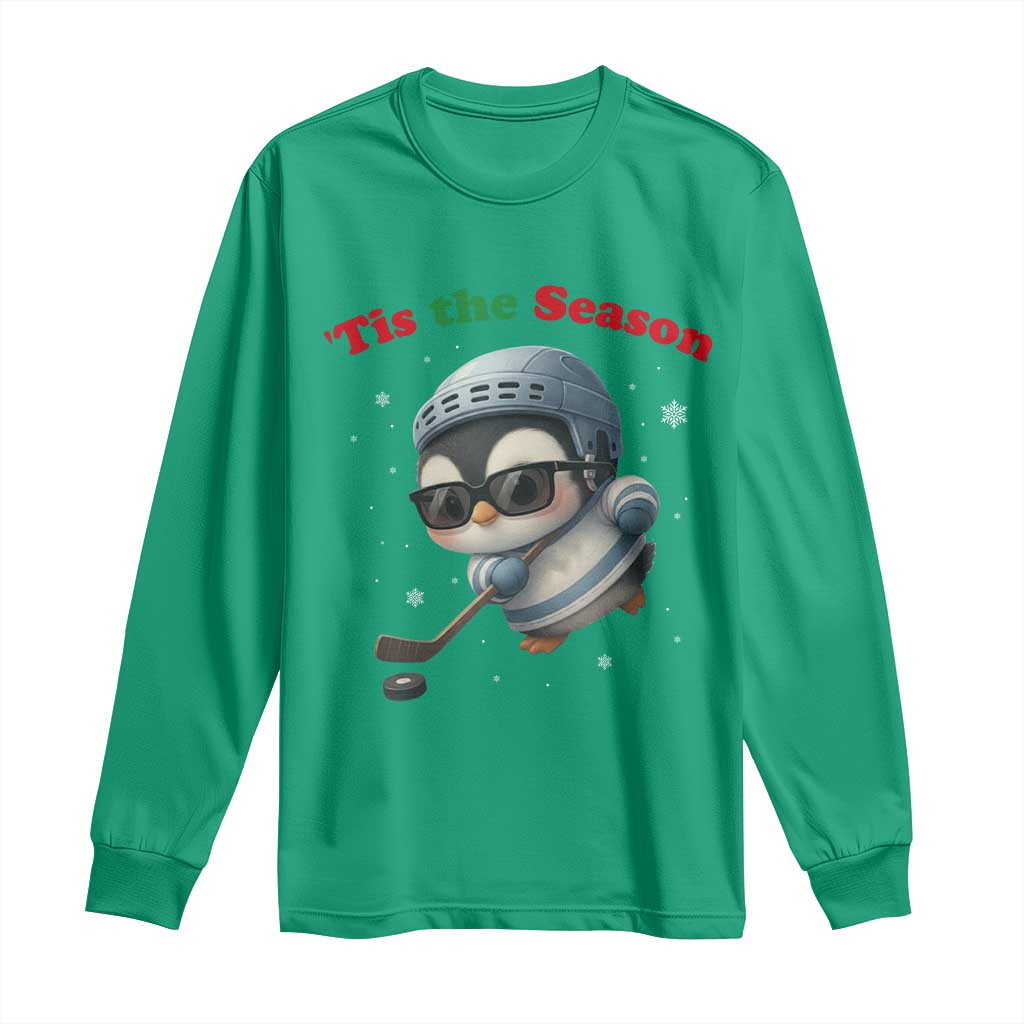 Penguin On Ice Tis The Season Long Sleeve Shirt Funny Christmas Gift - Wonder Print Shop