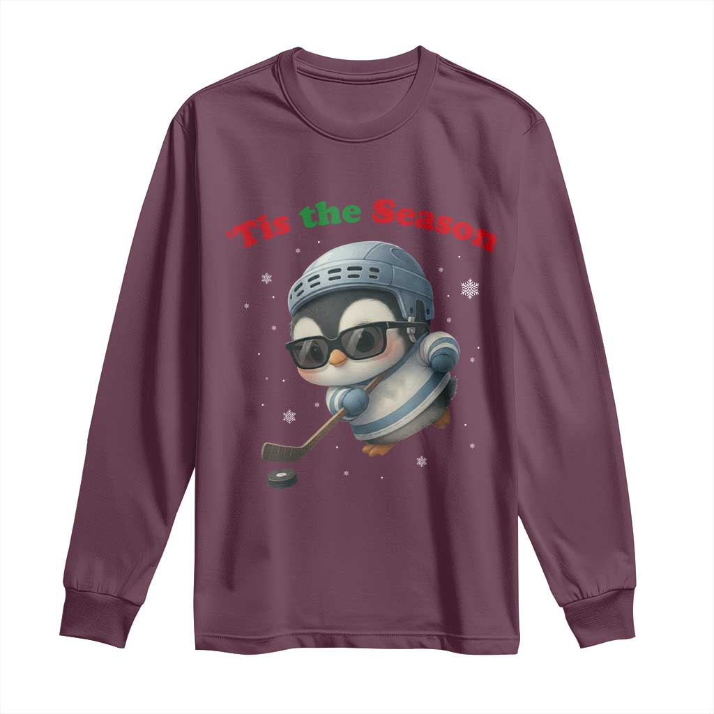 Penguin On Ice Tis The Season Long Sleeve Shirt Funny Christmas Gift - Wonder Print Shop