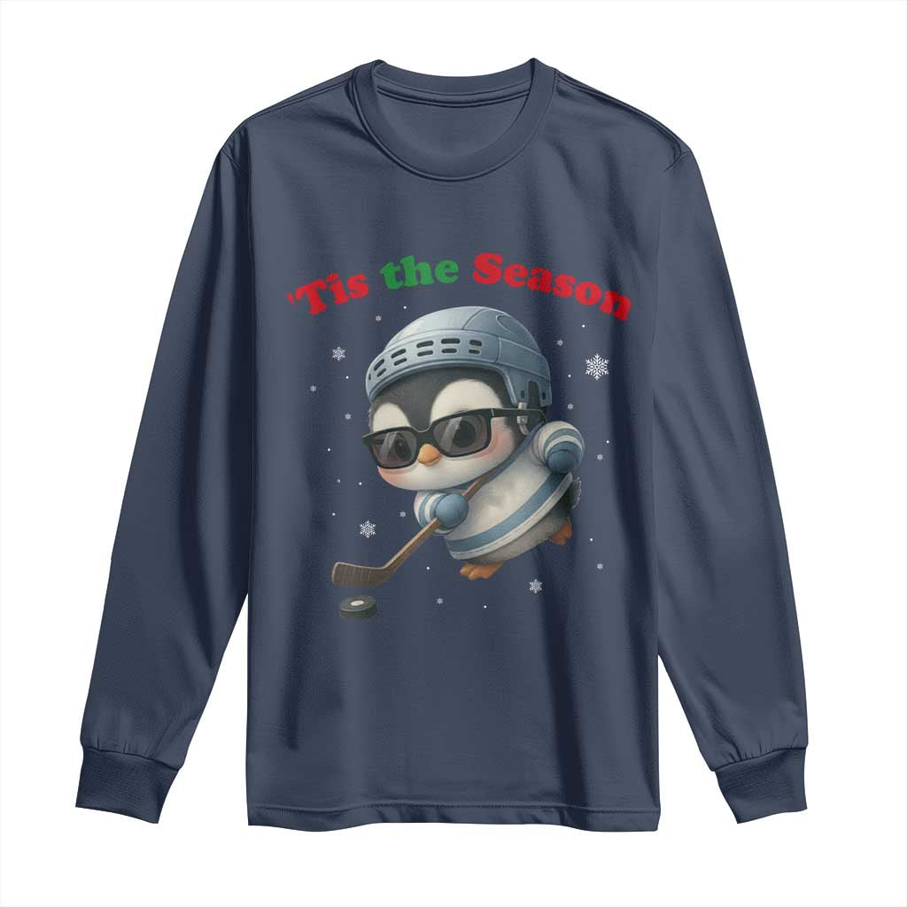 Penguin On Ice Tis The Season Long Sleeve Shirt Funny Christmas Gift - Wonder Print Shop