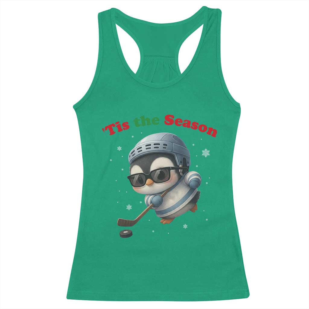 Penguin On Ice Tis The Season Racerback Tank Top Funny Christmas Gift - Wonder Print Shop