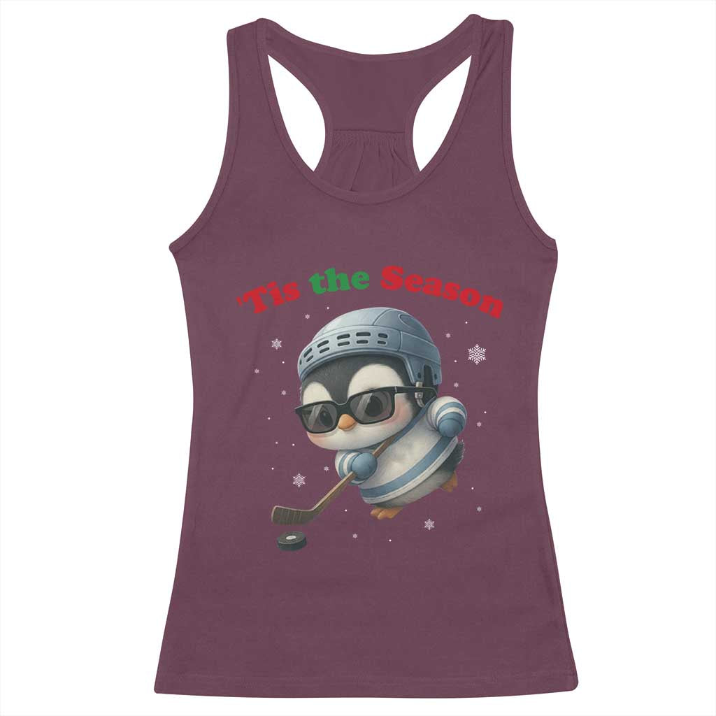 Penguin On Ice Tis The Season Racerback Tank Top Funny Christmas Gift - Wonder Print Shop