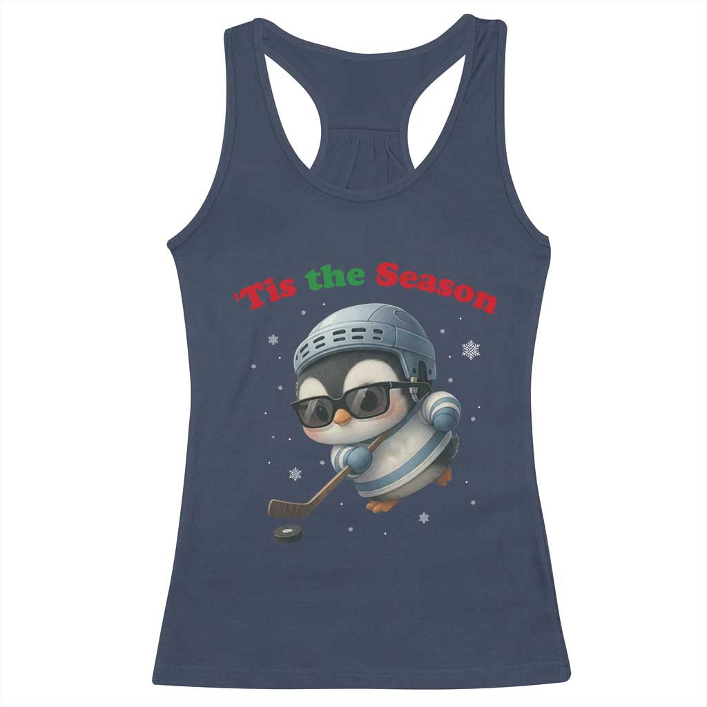 Penguin On Ice Tis The Season Racerback Tank Top Funny Christmas Gift - Wonder Print Shop