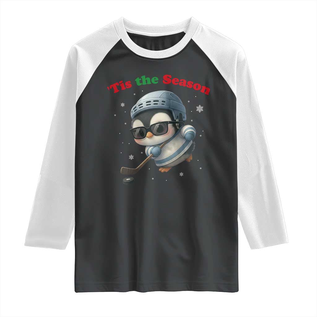 Penguin On Ice Tis The Season Raglan Shirt Funny Christmas Gift - Wonder Print Shop