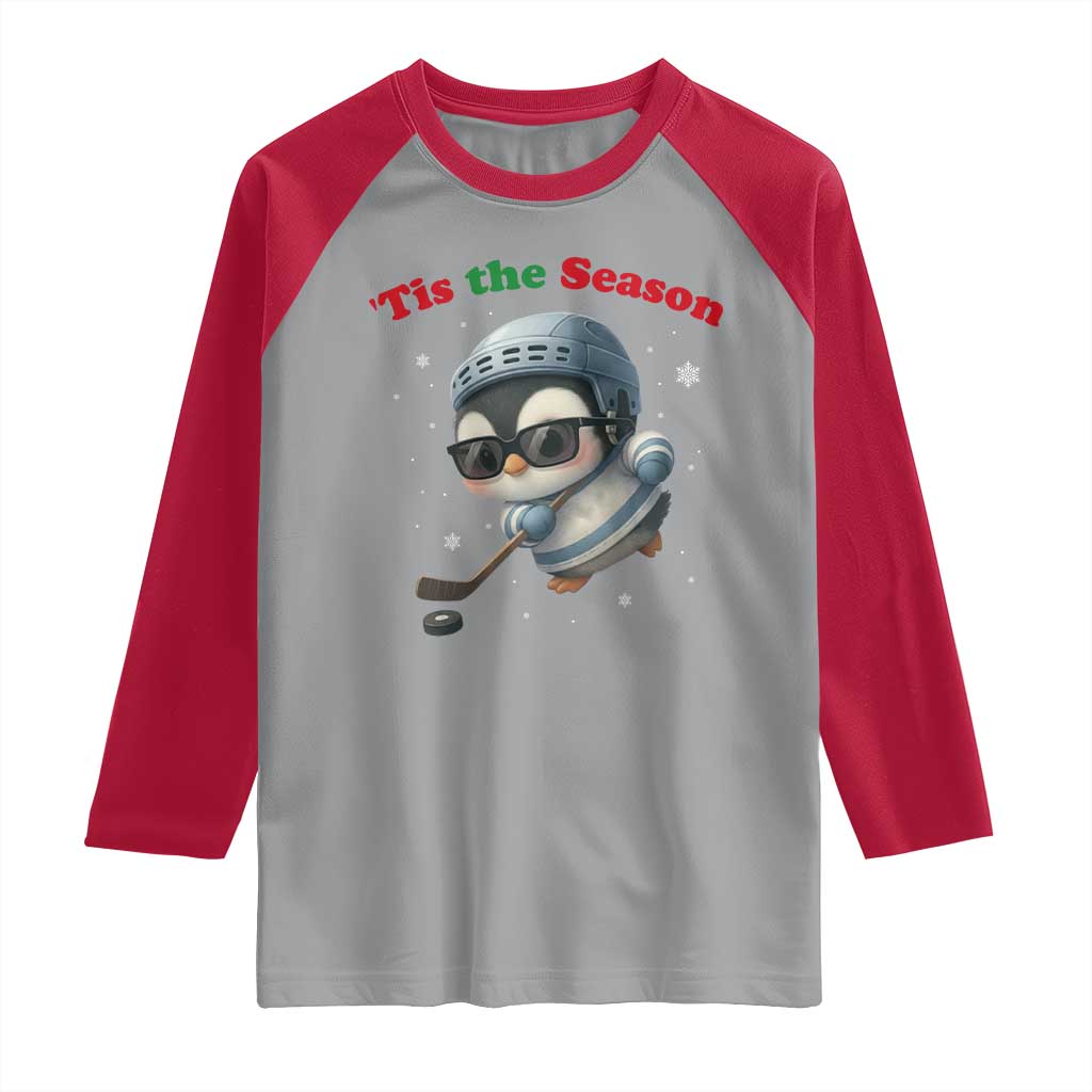Penguin On Ice Tis The Season Raglan Shirt Funny Christmas Gift - Wonder Print Shop