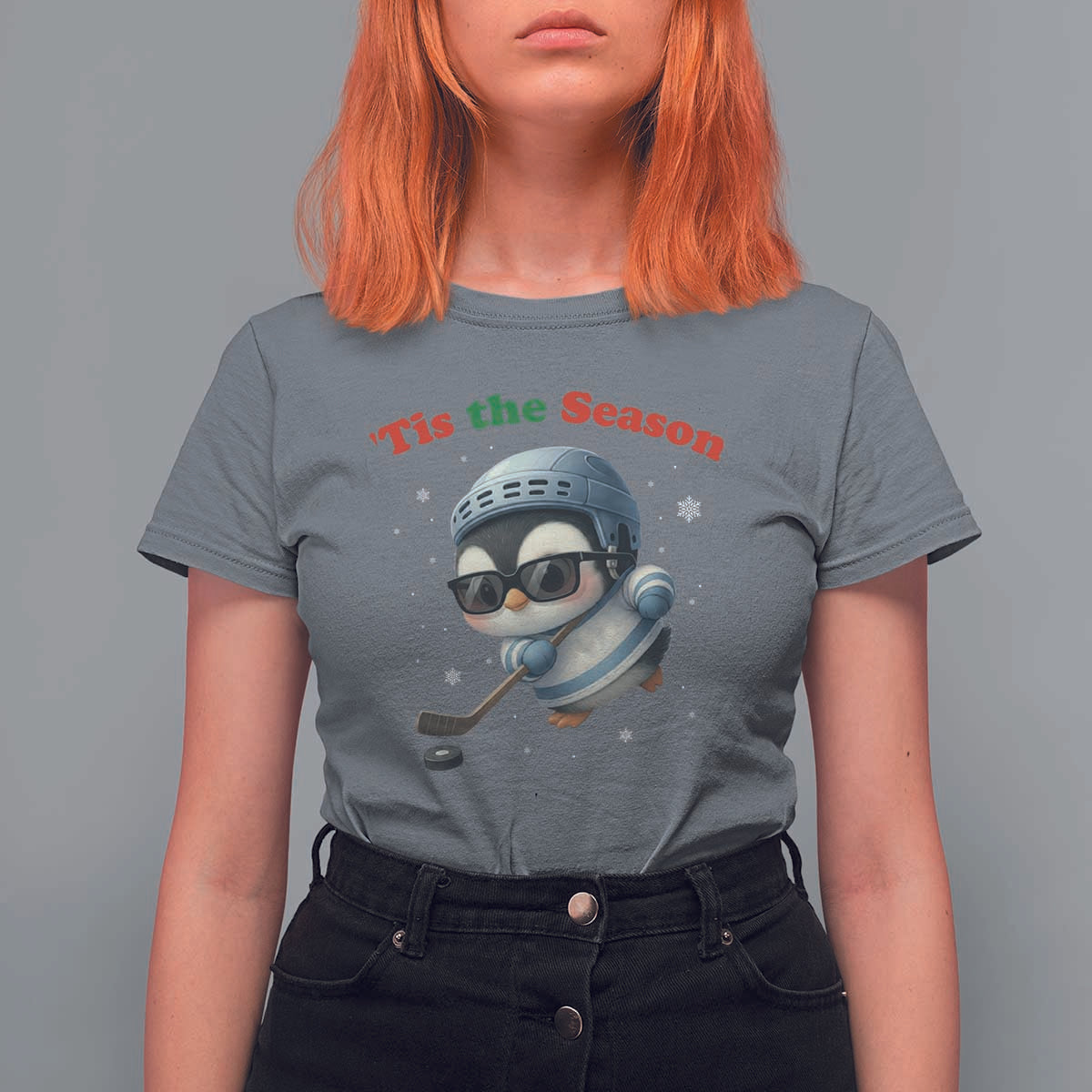 Penguin On Ice Tis The Season T Shirt For Women Funny Christmas Gift - Wonder Print Shop