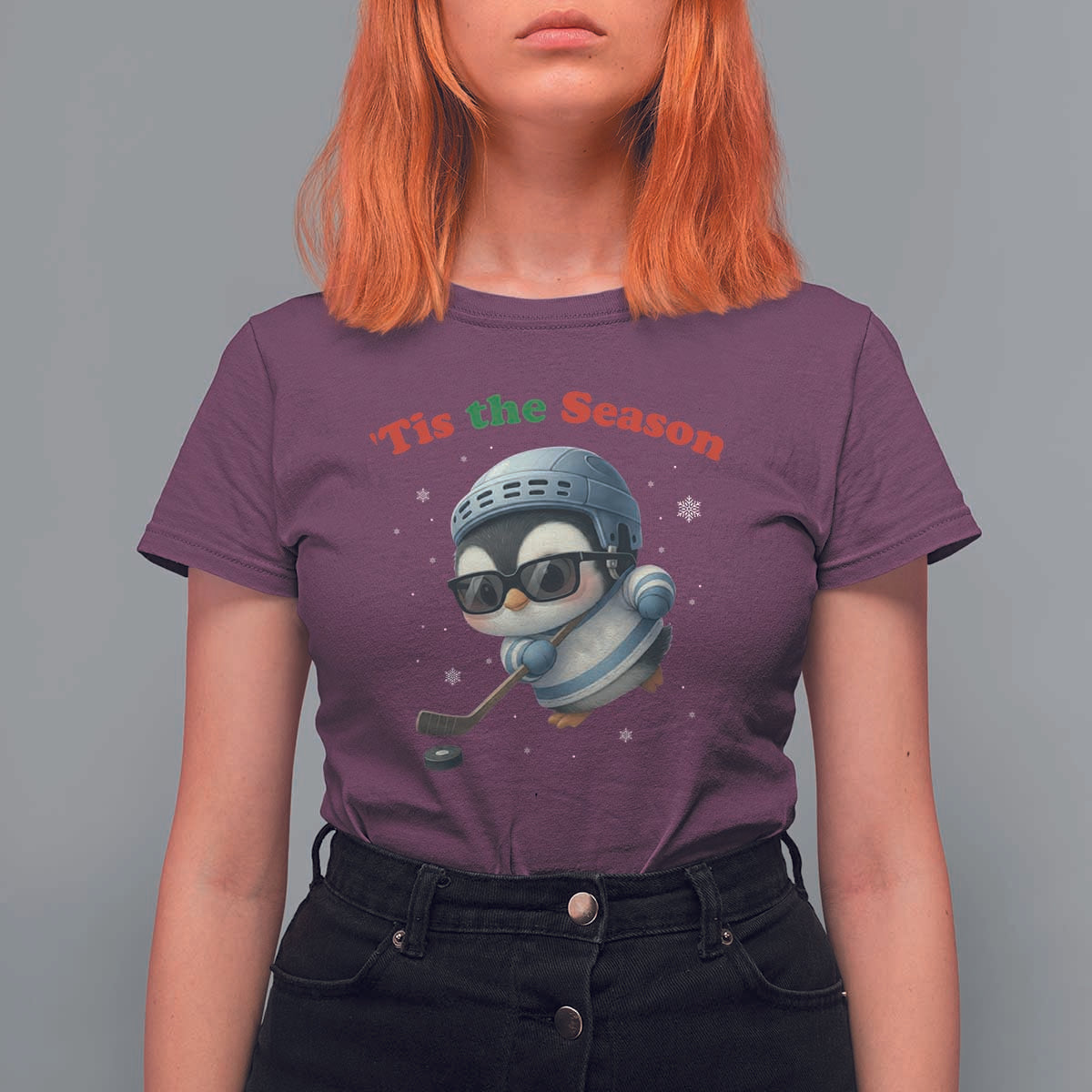 Penguin On Ice Tis The Season T Shirt For Women Funny Christmas Gift - Wonder Print Shop