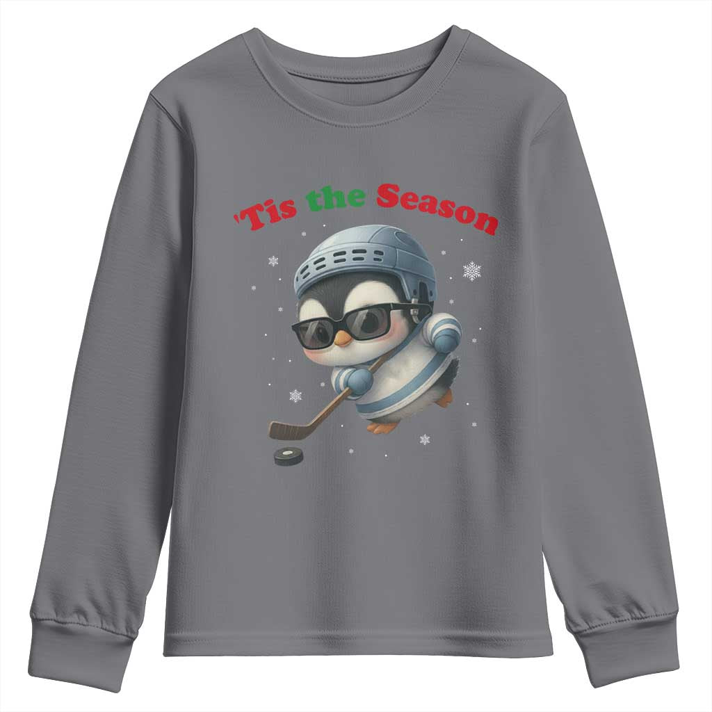 Penguin On Ice Tis The Season Youth Sweatshirt Funny Christmas Gift - Wonder Print Shop