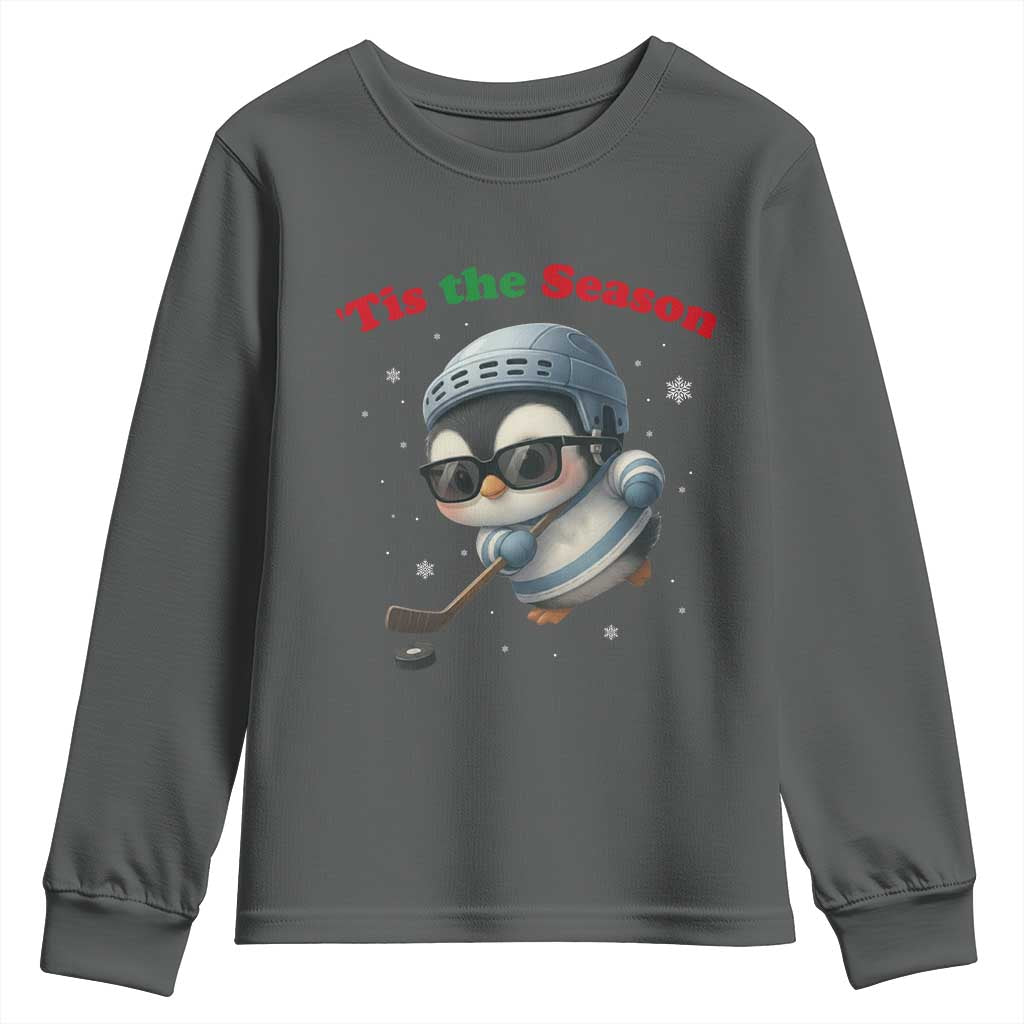 Penguin On Ice Tis The Season Youth Sweatshirt Funny Christmas Gift - Wonder Print Shop