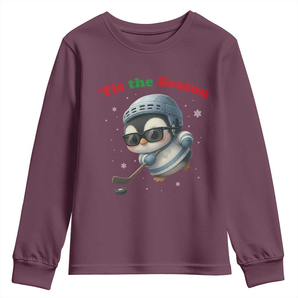Penguin On Ice Tis The Season Youth Sweatshirt Funny Christmas Gift - Wonder Print Shop