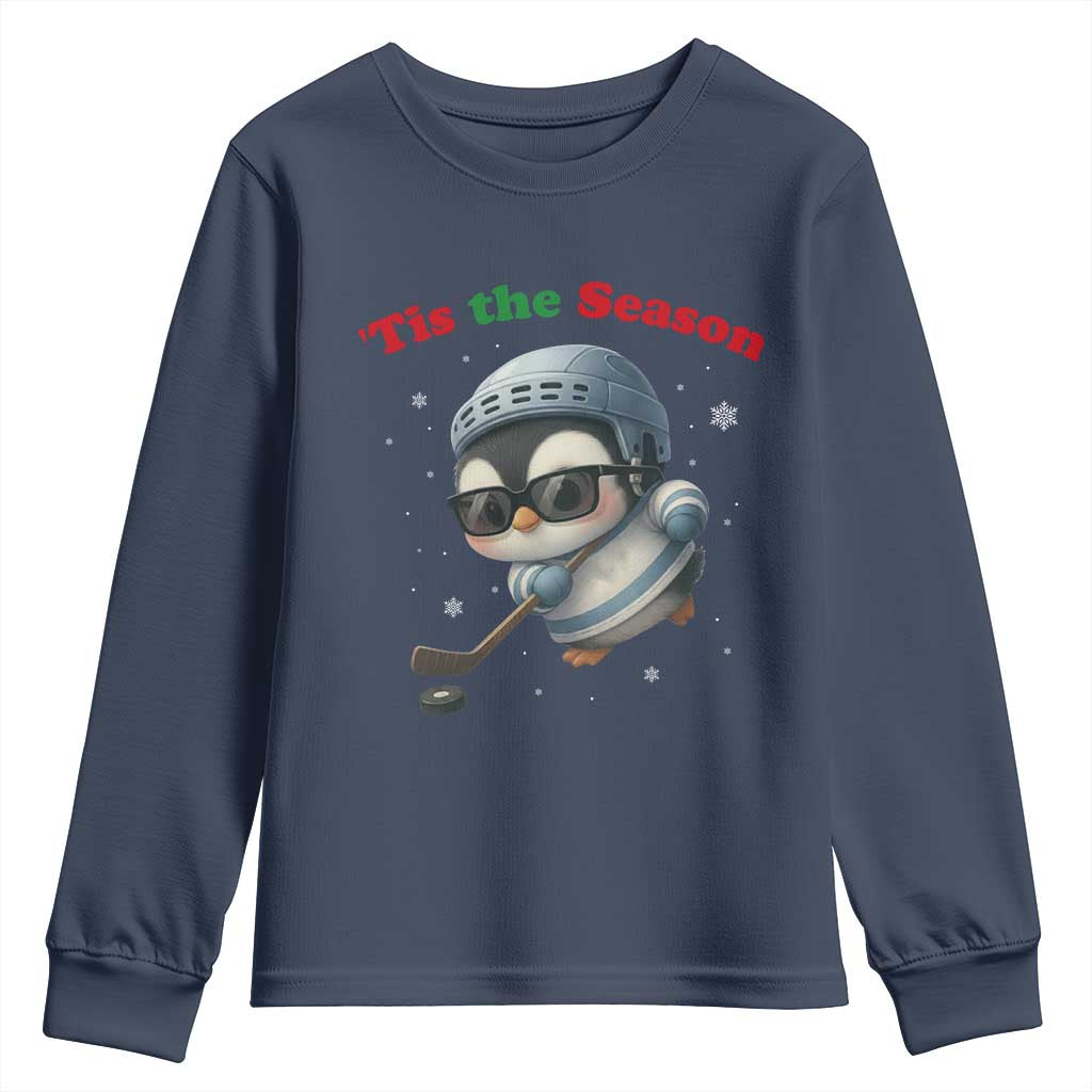 Penguin On Ice Tis The Season Youth Sweatshirt Funny Christmas Gift - Wonder Print Shop
