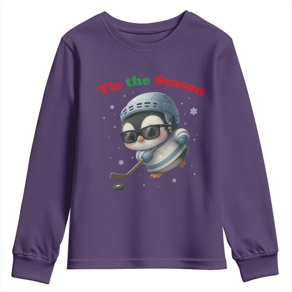 Penguin On Ice Tis The Season Youth Sweatshirt Funny Christmas Gift - Wonder Print Shop