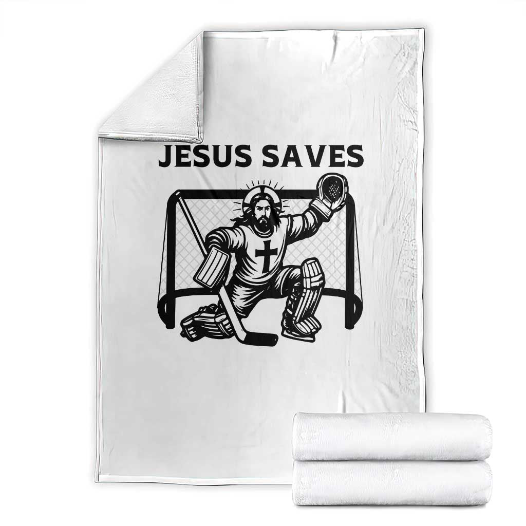 Funny Religious Ice Hockey Goalie Gift Throw Blanket Jesus Saves - Wonder Print Shop