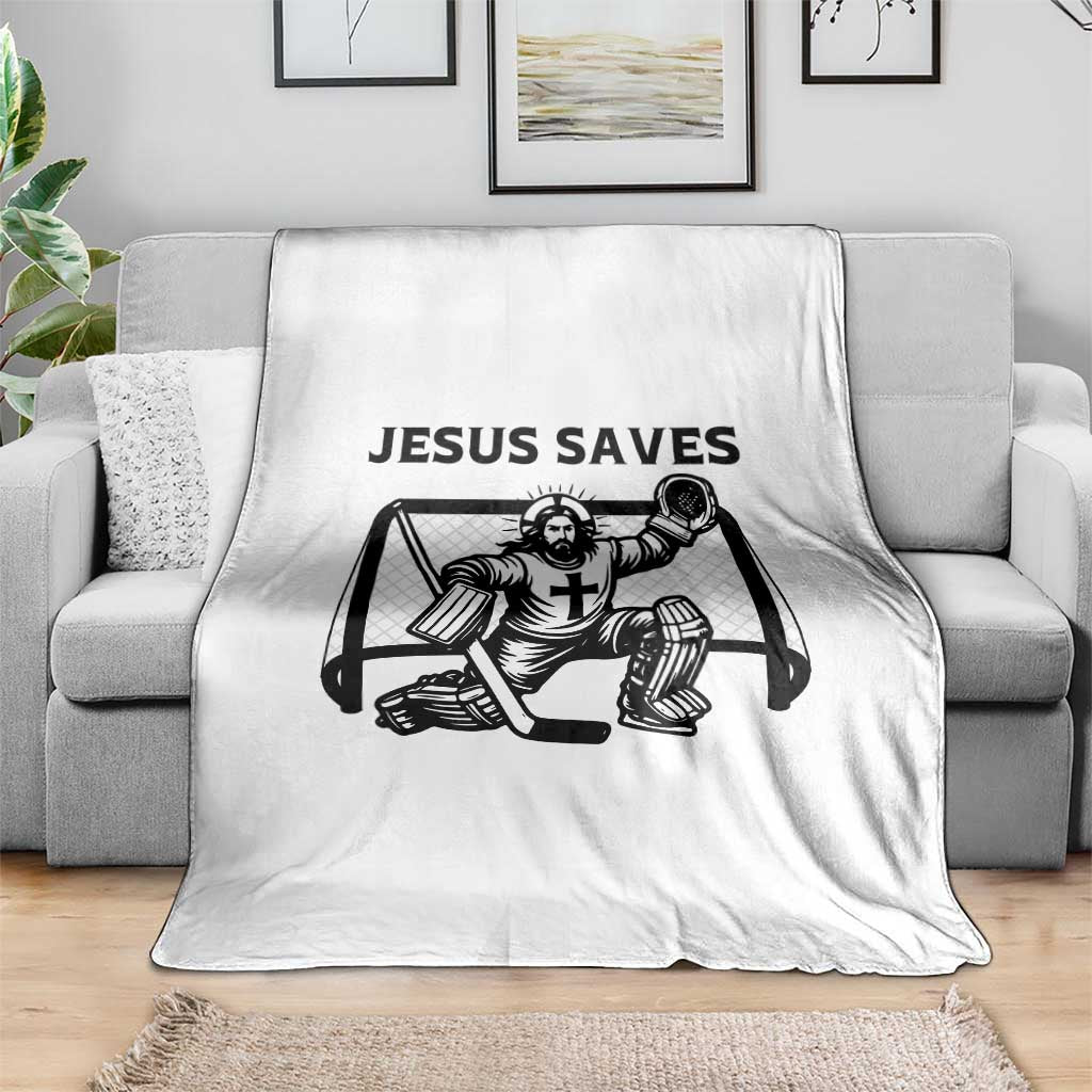 Funny Religious Ice Hockey Goalie Gift Throw Blanket Jesus Saves - Wonder Print Shop