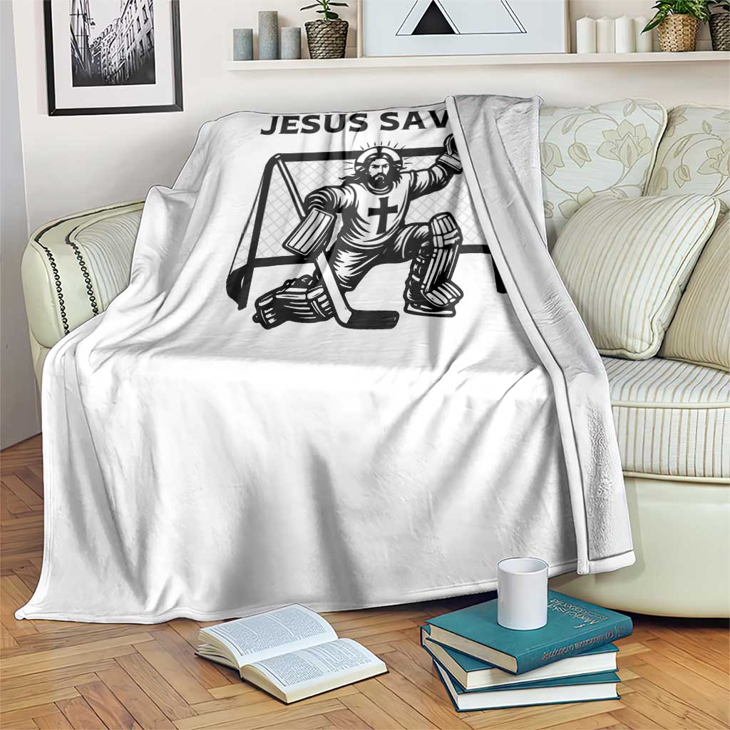 Funny Religious Ice Hockey Goalie Gift Throw Blanket Jesus Saves - Wonder Print Shop