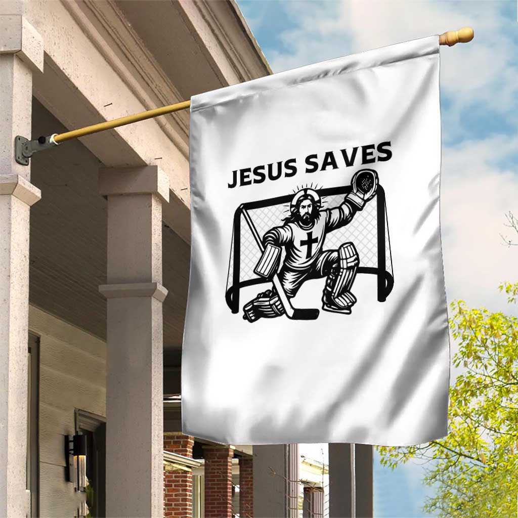 Funny Religious Ice Hockey Goalie Gift Garden Flag Jesus Saves - Wonder Print Shop