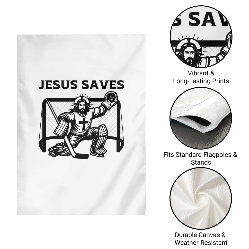 Funny Religious Ice Hockey Goalie Gift Garden Flag Jesus Saves - Wonder Print Shop