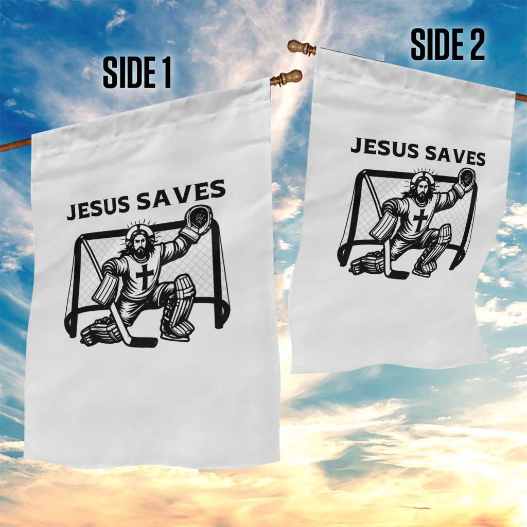 Funny Religious Ice Hockey Goalie Gift Garden Flag Jesus Saves - Wonder Print Shop