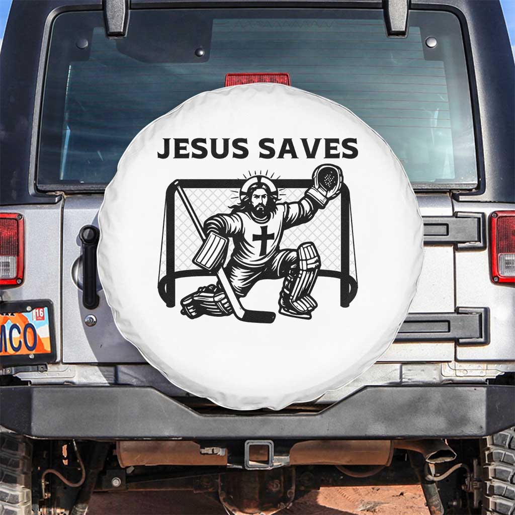 Funny Religious Ice Hockey Goalie Gift Spare Tire Cover Jesus Saves - Wonder Print Shop