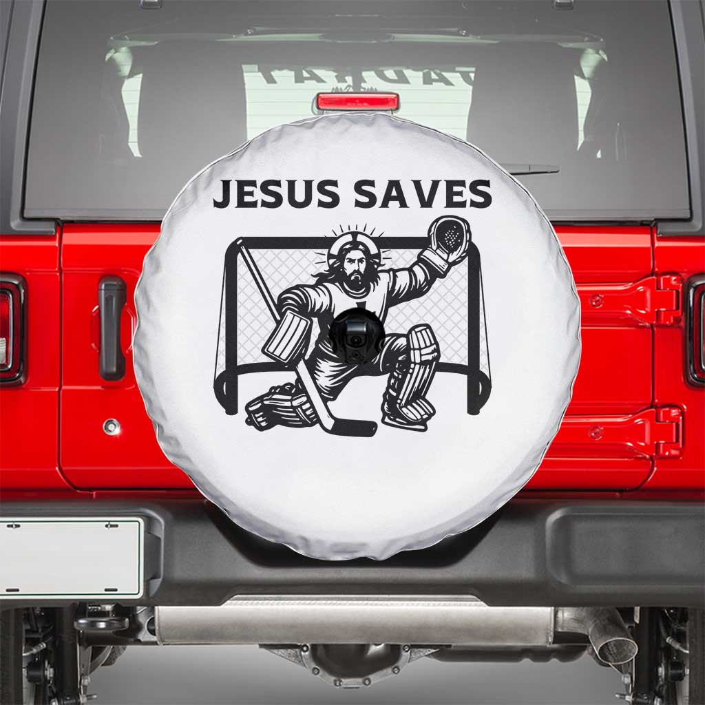 Funny Religious Ice Hockey Goalie Gift Spare Tire Cover Jesus Saves - Wonder Print Shop