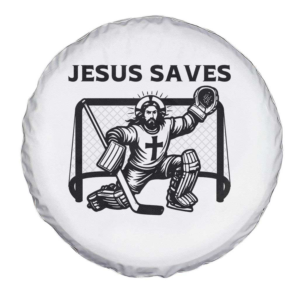 Funny Religious Ice Hockey Goalie Gift Spare Tire Cover Jesus Saves - Wonder Print Shop