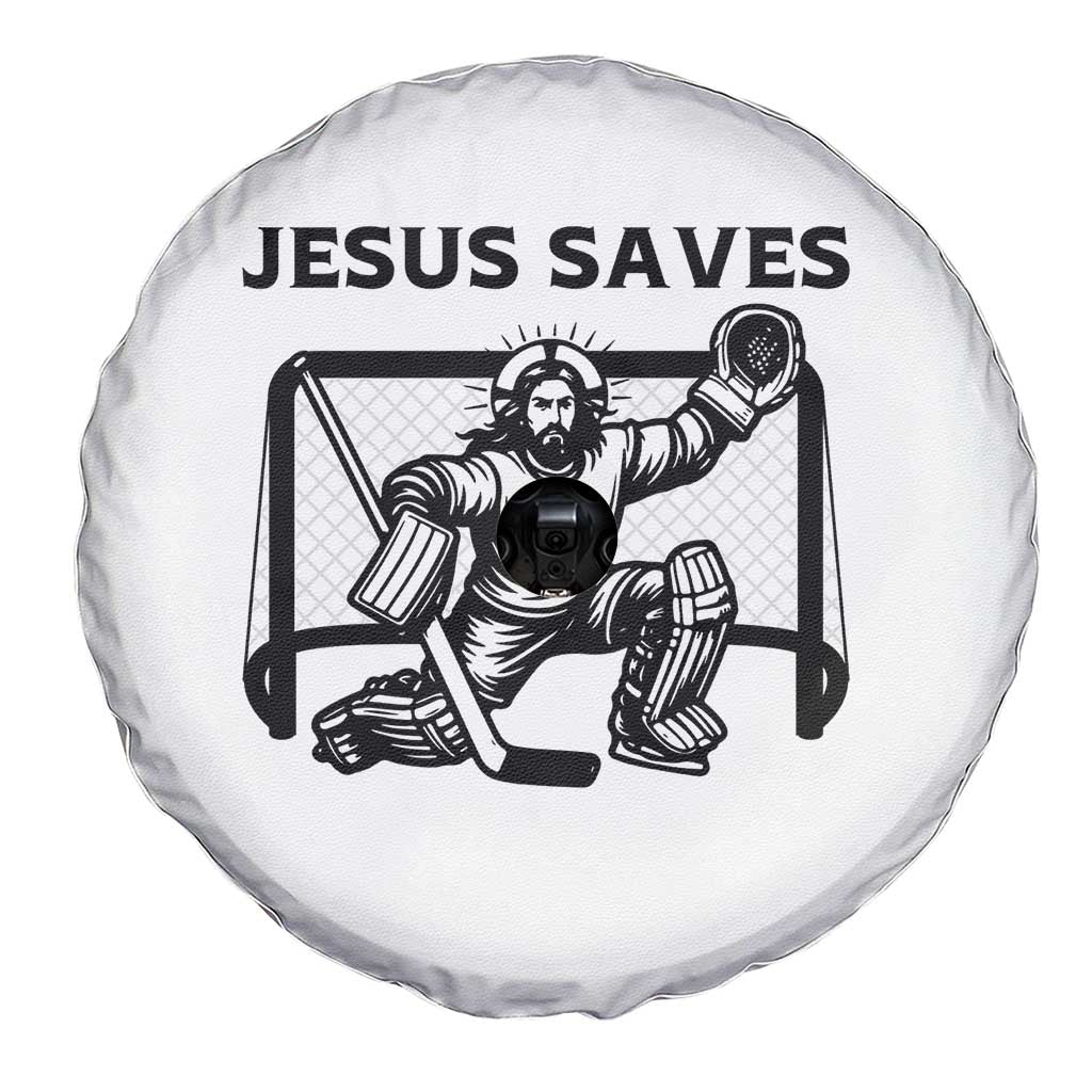 Funny Religious Ice Hockey Goalie Gift Spare Tire Cover Jesus Saves - Wonder Print Shop