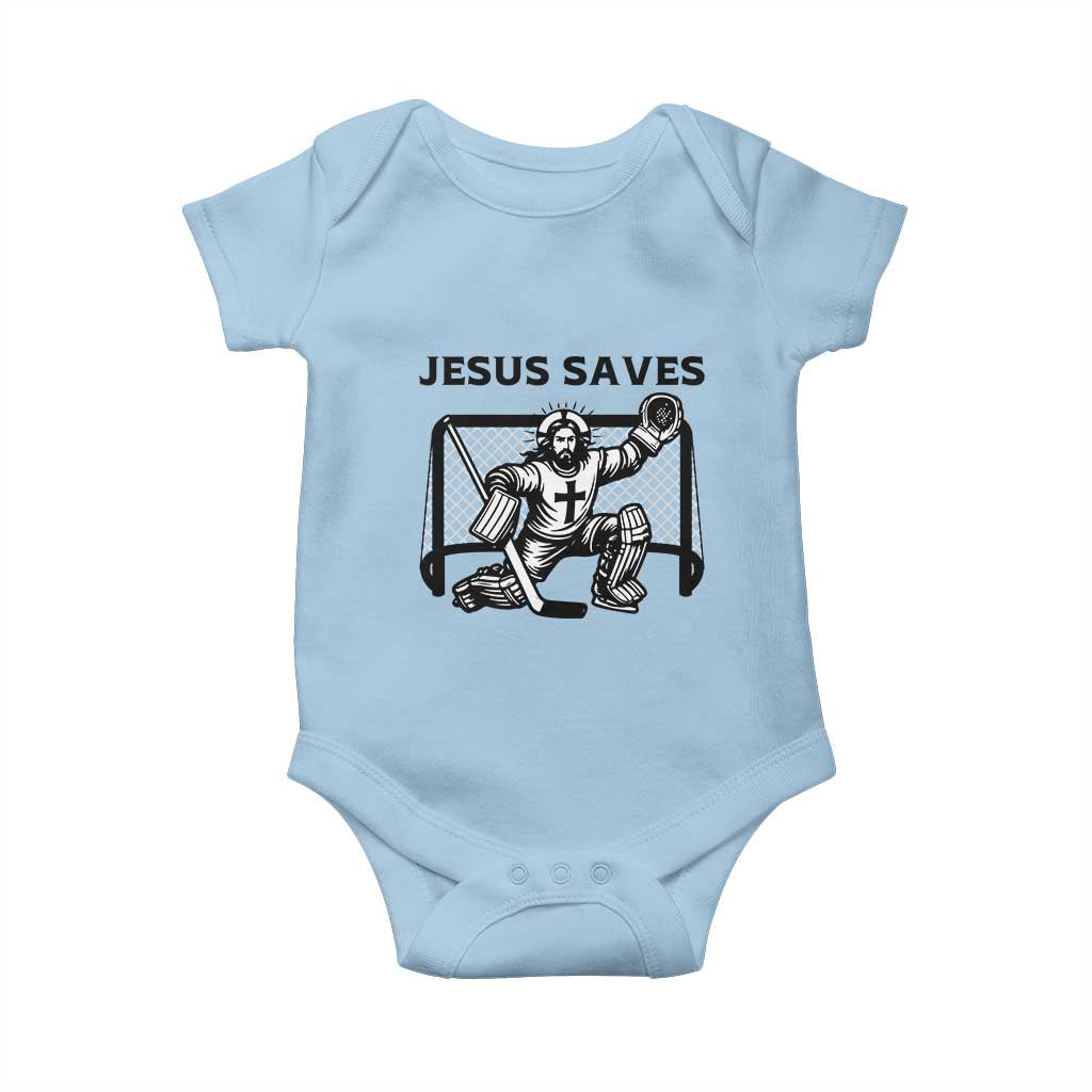 Funny Religious Ice Hockey Goalie Gift Baby Onesie Jesus Saves - Wonder Print Shop