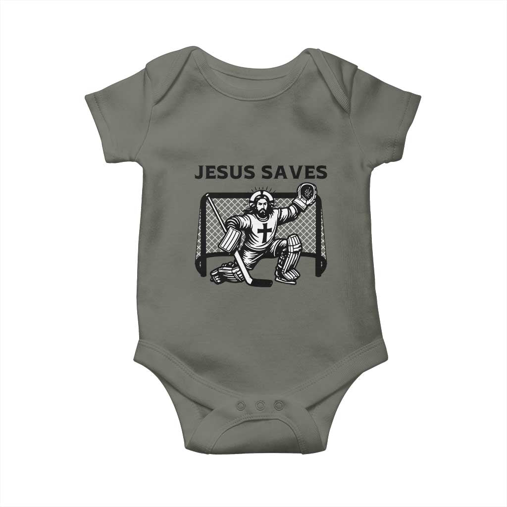 Funny Religious Ice Hockey Goalie Gift Baby Onesie Jesus Saves - Wonder Print Shop