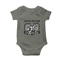 Funny Religious Ice Hockey Goalie Gift Baby Onesie Jesus Saves - Wonder Print Shop