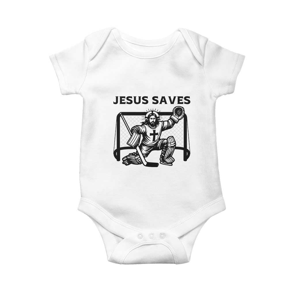 Funny Religious Ice Hockey Goalie Gift Baby Onesie Jesus Saves - Wonder Print Shop