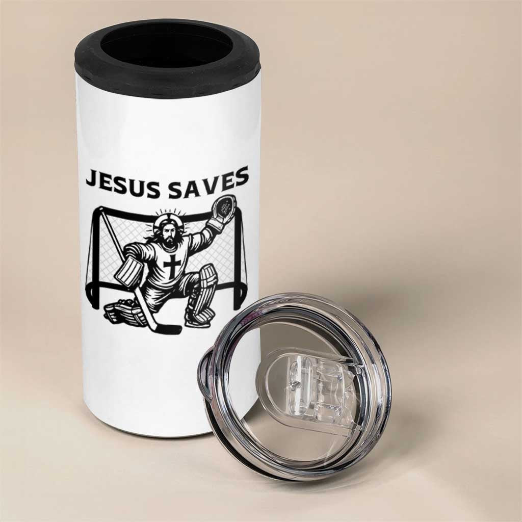 Funny Religious Ice Hockey Goalie Gift 4 in 1 Can Cooler Tumbler Jesus Saves - Wonder Print Shop
