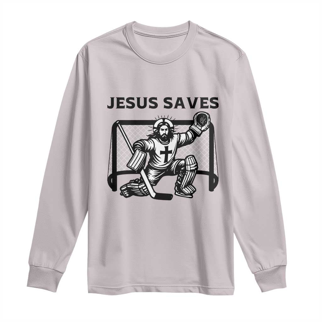Funny Religious Ice Hockey Goalie Gift Long Sleeve Shirt Jesus Saves - Wonder Print Shop