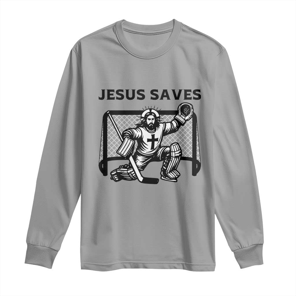 Funny Religious Ice Hockey Goalie Gift Long Sleeve Shirt Jesus Saves - Wonder Print Shop
